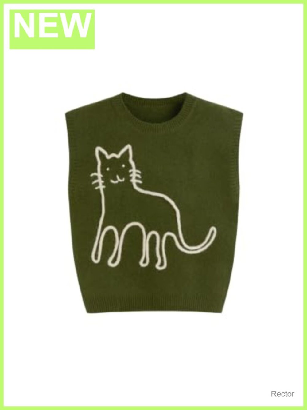 Wool Blend Sweater Vest Cropped Sleeveless Cat Color-Block Knit Top